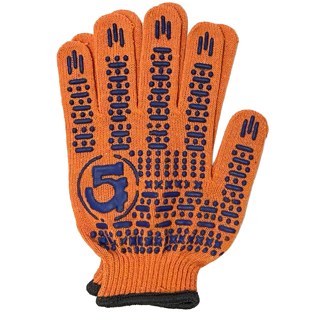 F68K7R11 Рукавички ТМ "5F", ПОМАРАНЧЕВІ, трикотажні з ПВХ, кл.7, р.11